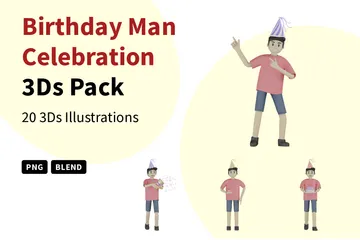 Celebración del cumpleaños del hombre. Paquete de Illustration 3D