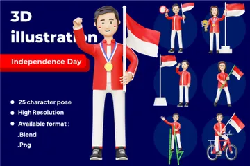 Celebración del Día de la Independencia de Indonesia Paquete de Illustration 3D