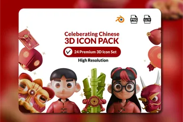 Comemorando o Festival Chinês Pacote de Icon 3D