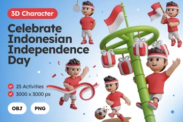 Célébrez le jour de l'indépendance indonésienne Pack 3D Illustration