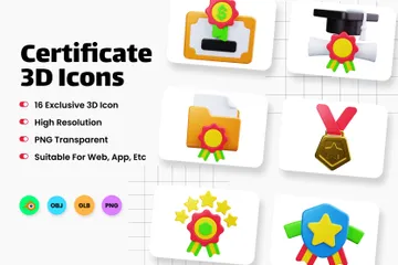 Certificate 3D Icon Pack