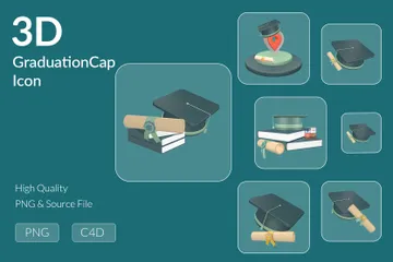 Chapéu de graduação Pacote de Icon 3D