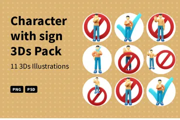 Character With Sign 3D Illustration Pack
