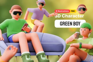 Charakter: Grüner Junge 3D Illustration Pack