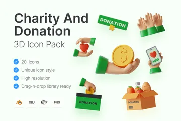 慈善活動と寄付 3D Iconパック