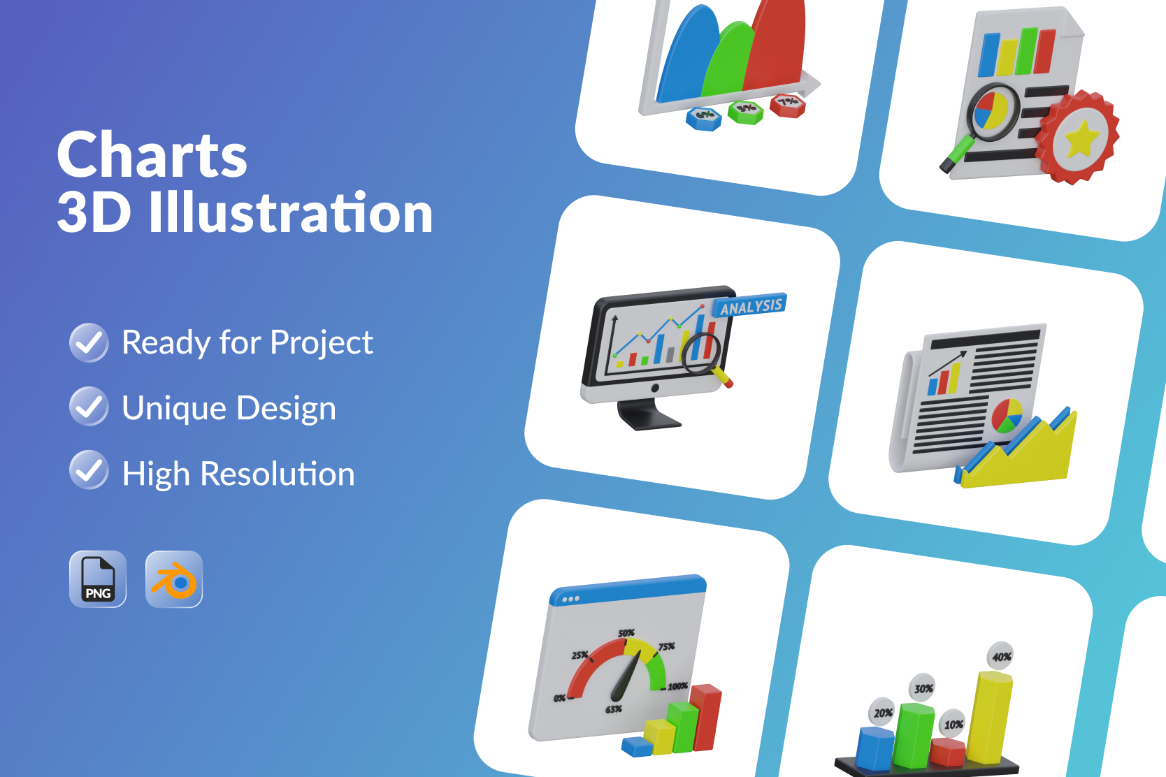 Premium chart 3d illustration pack from business 3d illustrations