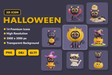 Chat noir d'Halloween Pack 3D Illustration