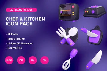 요리사와 주방 3D Icon 팩