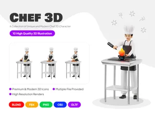 Atividade do personagem chef Pacote de Illustration 3D