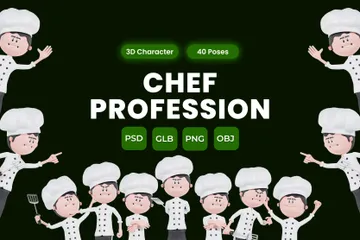 Chef Profession Character Set 3D Illustration Pack