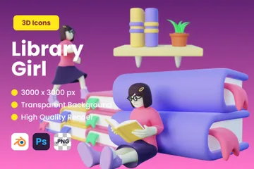 Chica de la biblioteca Paquete de Illustration 3D