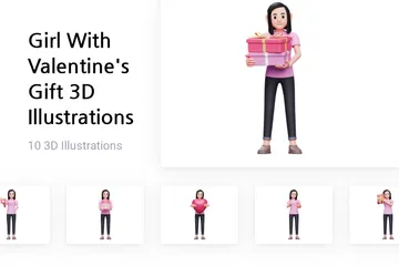 Chica con regalo de San Valentín Paquete de Illustration 3D