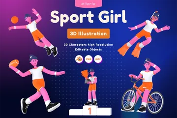 Chica deportiva Paquete de Illustration 3D