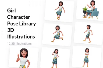 Biblioteca de poses de personajes de niña Paquete de Illustration 3D