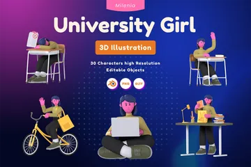 Chica universitaria Paquete de Icon 3D