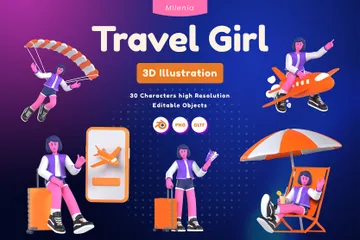 Chica de viaje Paquete de Illustration 3D