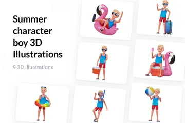 Chico de personaje de verano Paquete de Illustration 3D