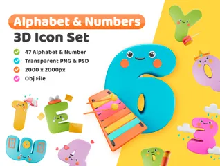 Alphabet et chiffres Pack 3D Illustration