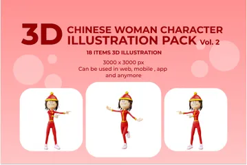 Chinese Woman Character 3D Illustration Pack