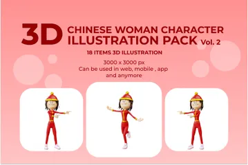 Chinesische Frau Charakter 3D Illustration Pack