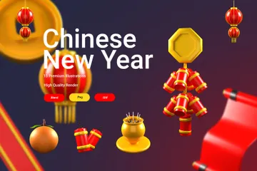 Chinesisches Neujahr 2024 3D Icon Pack