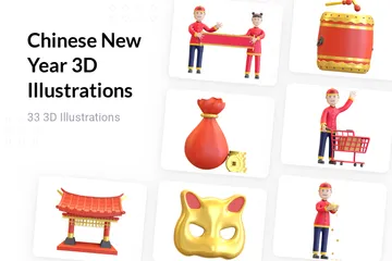 Chinesisches Neujahr 3D Illustration Pack