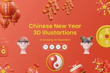 Chinesisches Neujahr 3D Illustration Pack