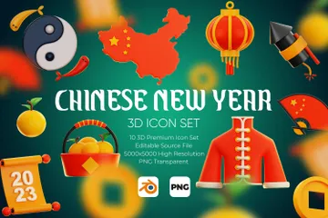 Chinesisches Neujahr 3D Icon Pack