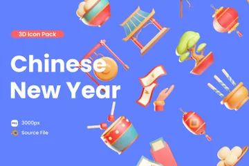 Chinesisches Neujahr 3D Icon Pack