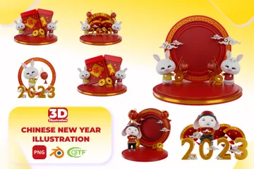 Chinesisches Neujahr 3D Illustration Pack