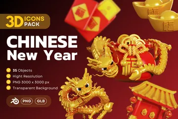 Chinesisches Neujahr 3D Icon Pack