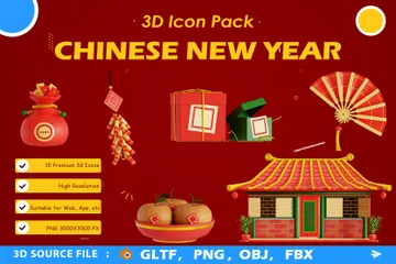 Chinesisches Neujahr 3D Icon Pack