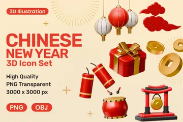 Chinesisches Neujahr 3D Icon Pack