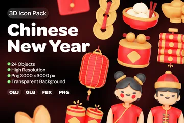 Chinesisches Neujahr 3D Icon Pack