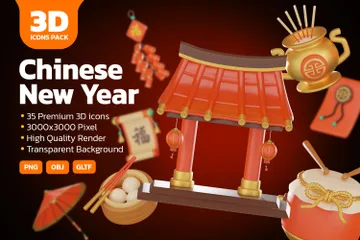 Chinesisches Neujahr 3D Icon Pack