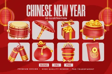 Chinesisches Neujahr 3D Icon Pack