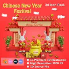 Chinesisches Neujahrsfest 3D Illustration Pack