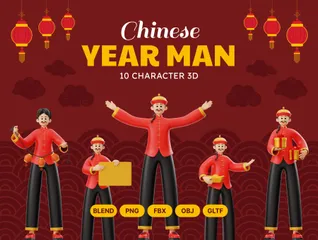 Chinesischer Neujahrsmann-Charakter 3D Illustration Pack