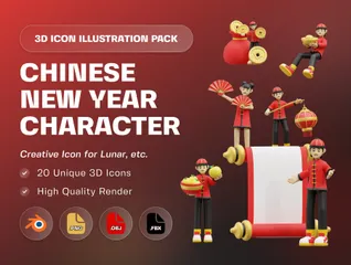 Chinesisches Neujahrszeichen 3D Illustration Pack