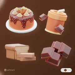 チョコレートデザート 3D Iconパック