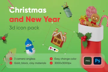 クリスマスと新年 3D Iconパック