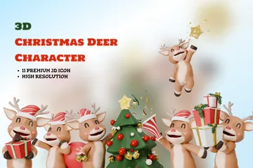 Christmas Deer Character 3D Icon Pack