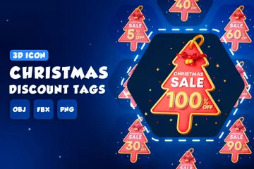 Christmas Discount Tags 3D Icon Pack