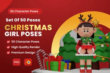 クリスマスガールキャラクターのポーズ 3D Illustrationパック