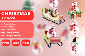 Christmas With Snowman 3D Icon Pack