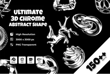 Chrome Glossy Abstract Shapes 3D Icon Pack