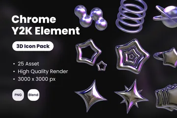 Chrome Y2K-Element 3D Icon Pack