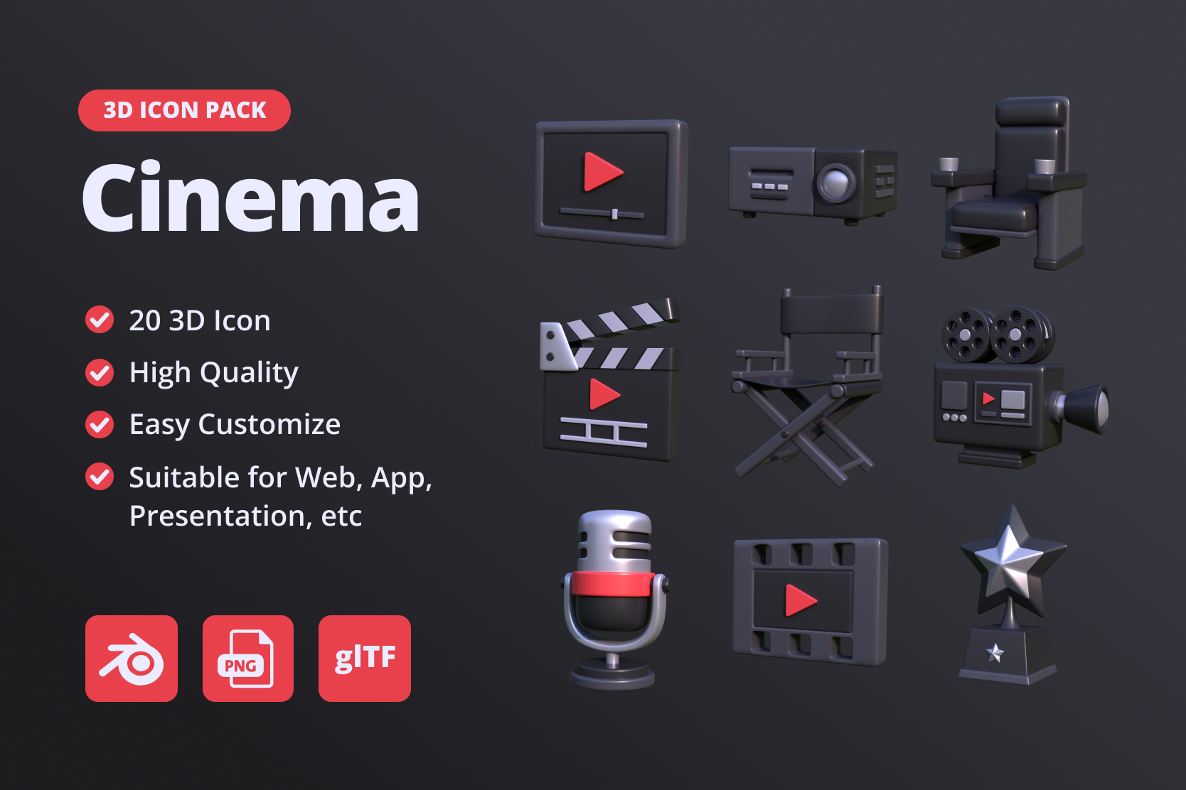 Cinema 3D Icon Pack 20 Free Download Entertainment 3D Icons IconScout