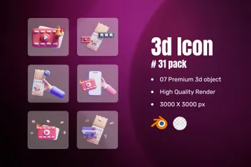 Cinema Ticket 3D Icon Pack
