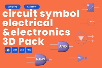 Símbolo de circuito elétrico e eletrônico Pacote de Icon 3D
